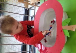 chłopiec wyławia jabłuszko