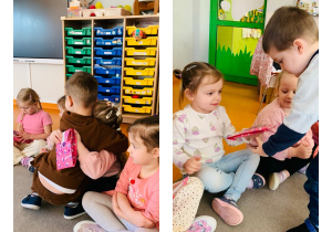 Chłopcy wręczają prezenty dziewczynkom